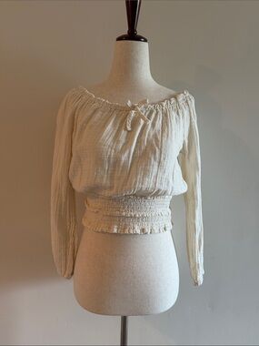 Old Navy Cream Off-Shoulder Smocked Waist Blouse